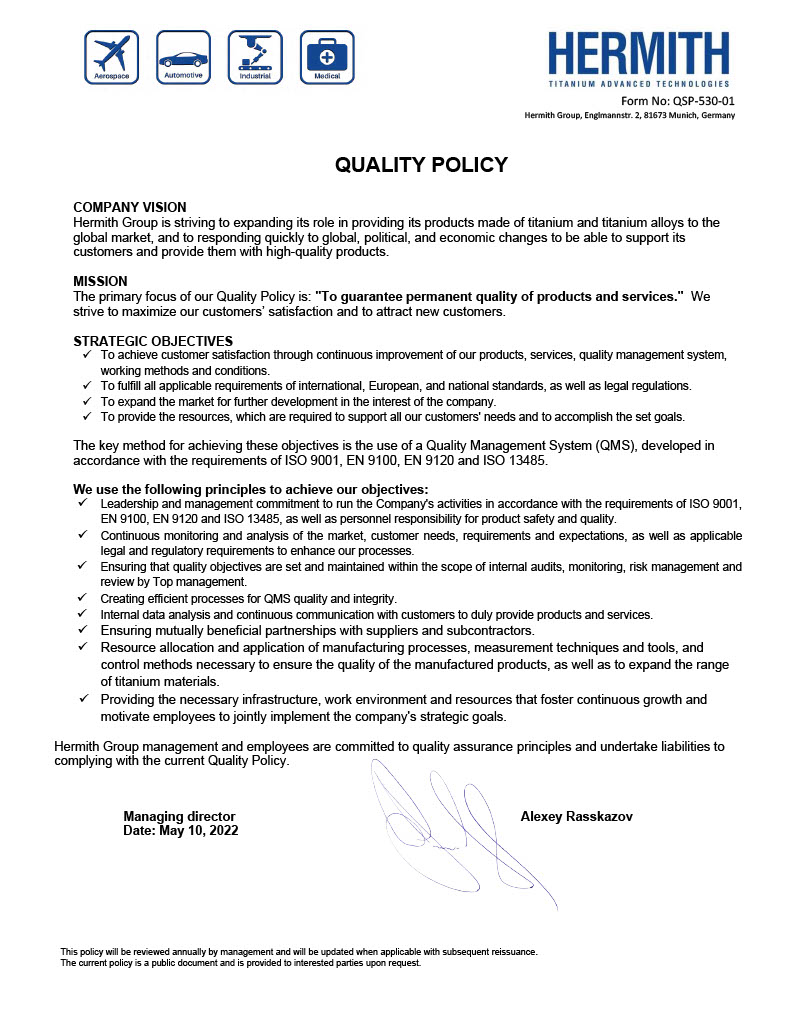 Quality Policy Hermith GmbH
